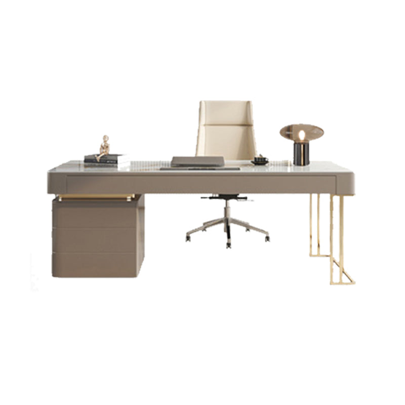 Pedestal Glam Office Desk with File Cabinet Rectangular Computer Desk Cable Management