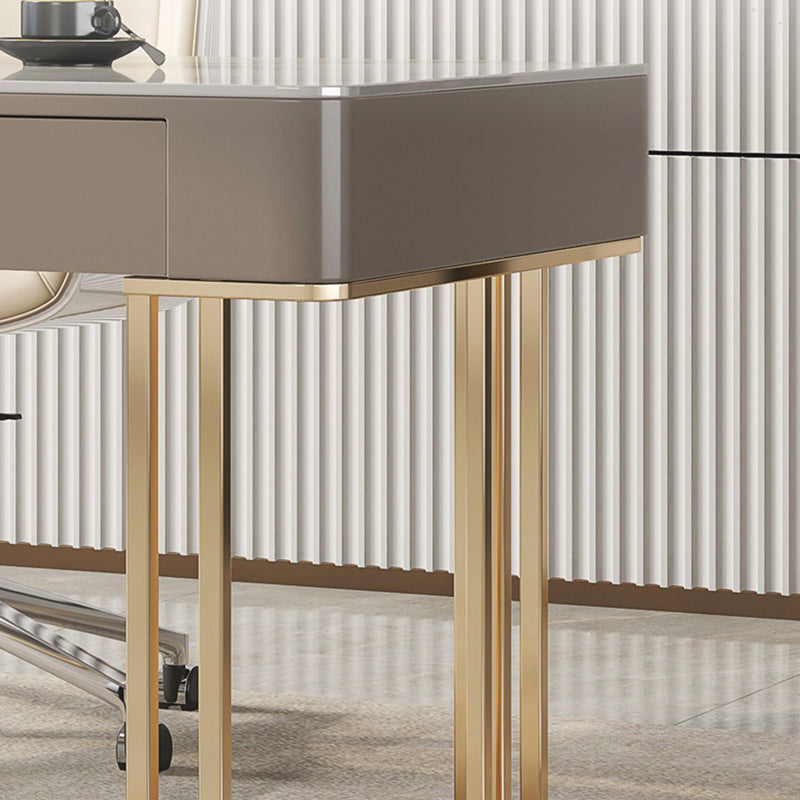 Pedestal Glam Office Desk with File Cabinet Rectangular Computer Desk Cable Management