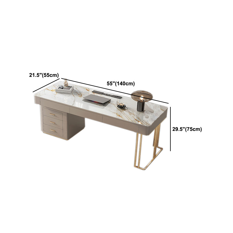 Pedestal Glam Office Desk with File Cabinet Rectangular Computer Desk Cable Management