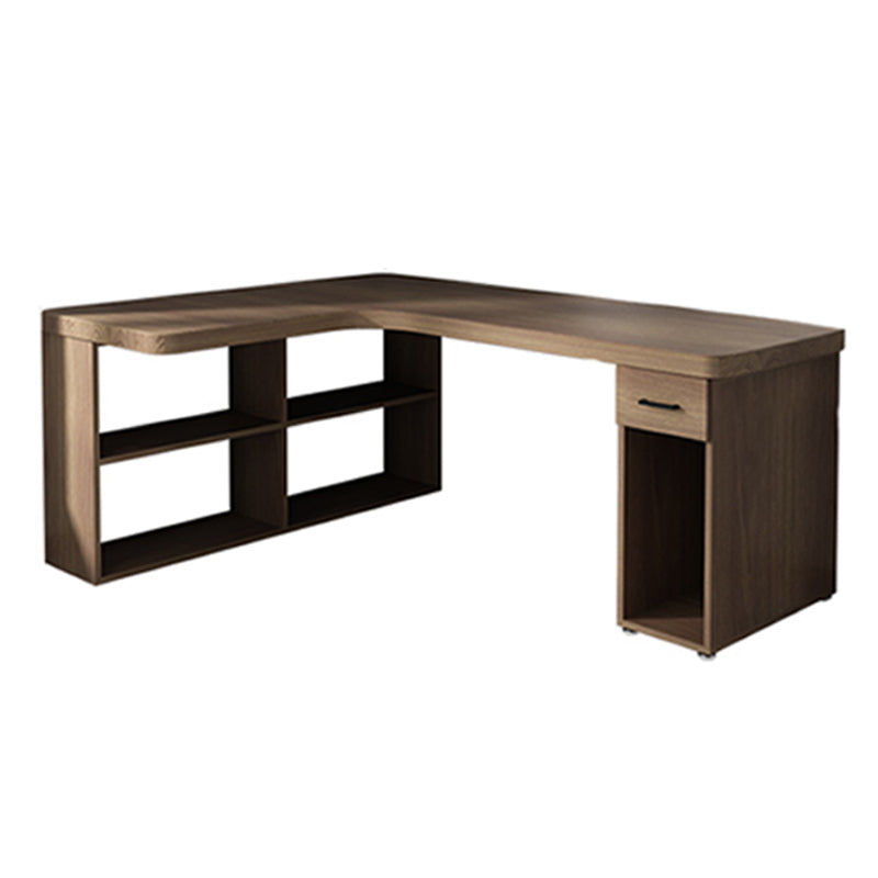 Contemporary Office Desk L-Shape Credenza Desk with Bookcase