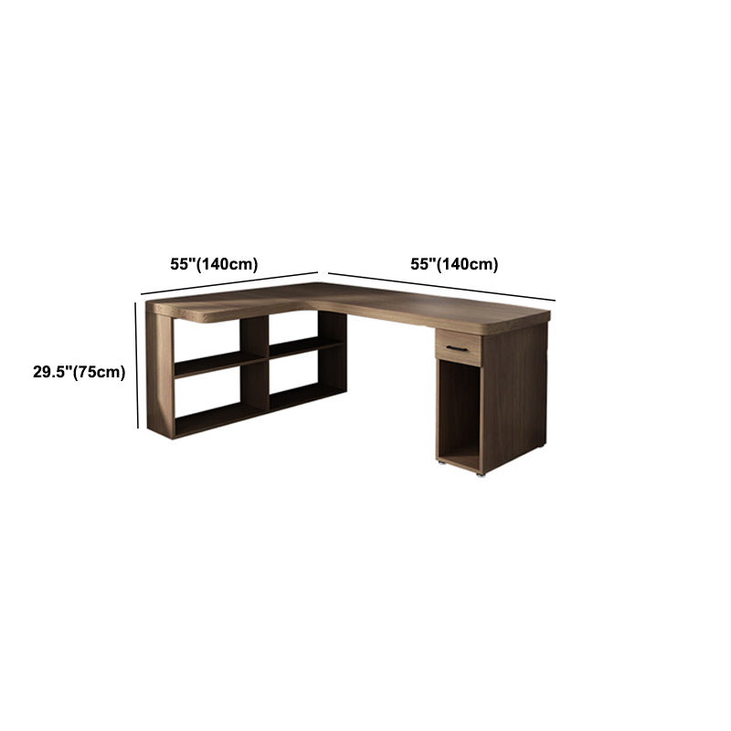 Contemporary Office Desk L-Shape Credenza Desk with Bookcase