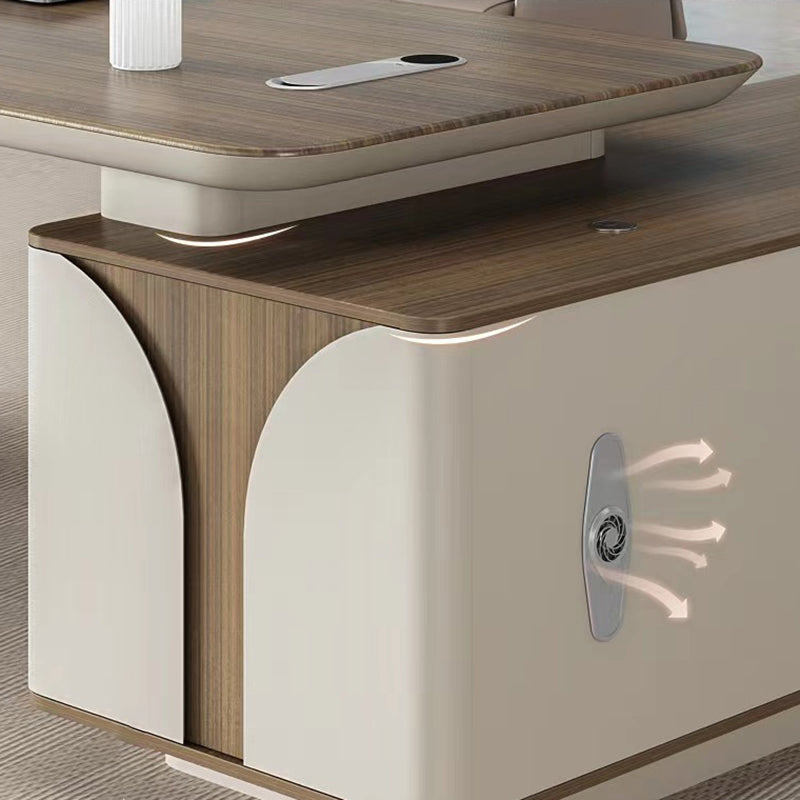 Natural Pedestal Executive Desk Contemporary L-Shape Locking Drawer Office Desk