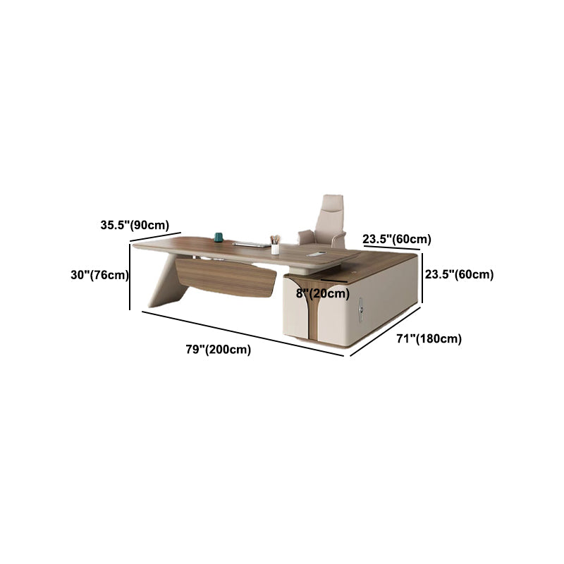 Natural Pedestal Executive Desk Contemporary L-Shape Locking Drawer Office Desk