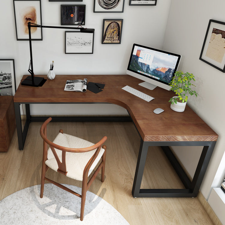 L-Shape Brown Writing Desk Industrial Solid Wood Office Desk