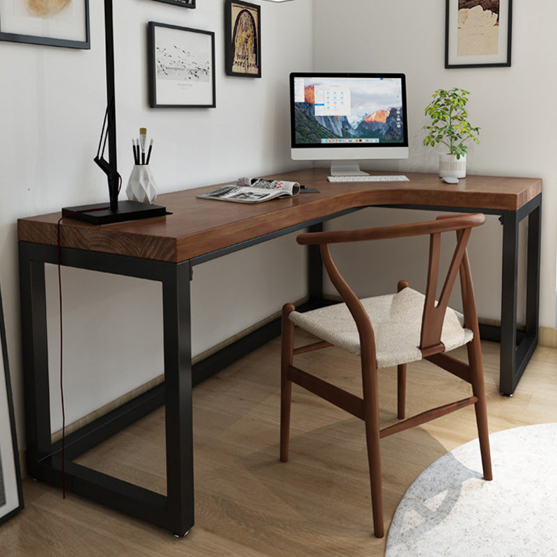 L-Shape Brown Writing Desk Industrial Solid Wood Office Desk