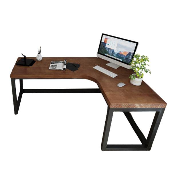 L-Shape Brown Writing Desk Industrial Solid Wood Office Desk