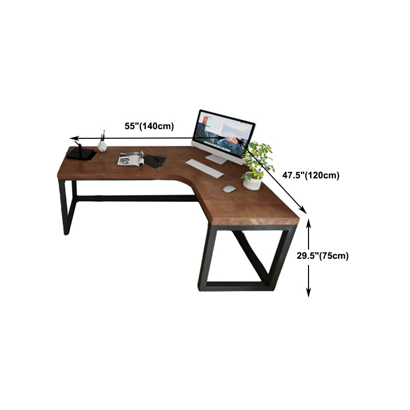 L-Shape Brown Writing Desk Industrial Solid Wood Office Desk