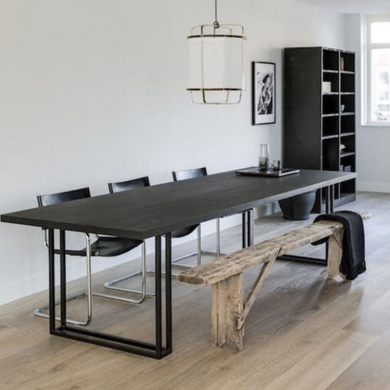 Black Solid Wood Rectangular Writing Desk Industrial Meeting Desk for Office