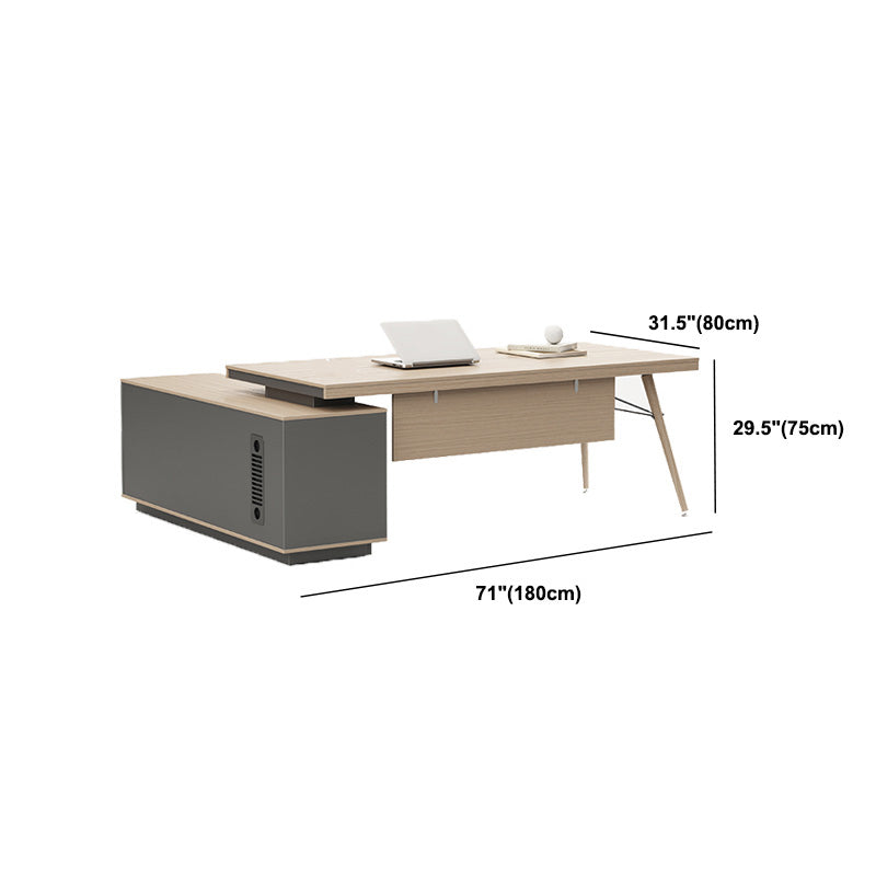 Contemporary Natural Executive Desk Oak L-Shape Wooden Office Desk