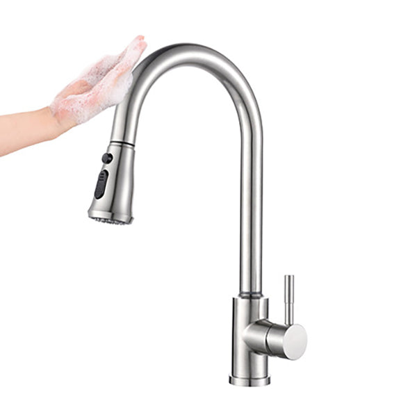 Modern 1-Handle Faucets Stainless Steel Gooseneck with Pull Out Sprayer Faucets