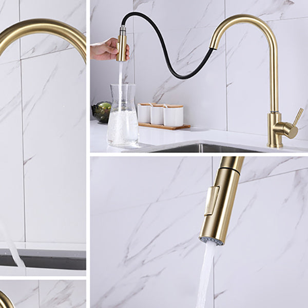 Modern 1-Handle Faucets Stainless Steel Gooseneck with Pull Out Sprayer Faucets