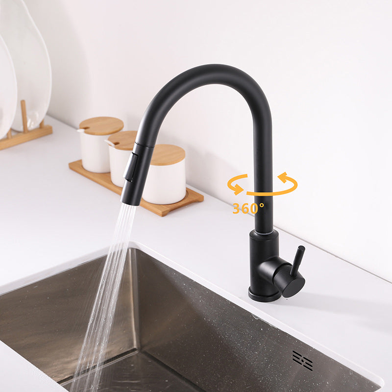 Modern 1-Handle Faucets Stainless Steel Gooseneck with Pull Out Sprayer Faucets