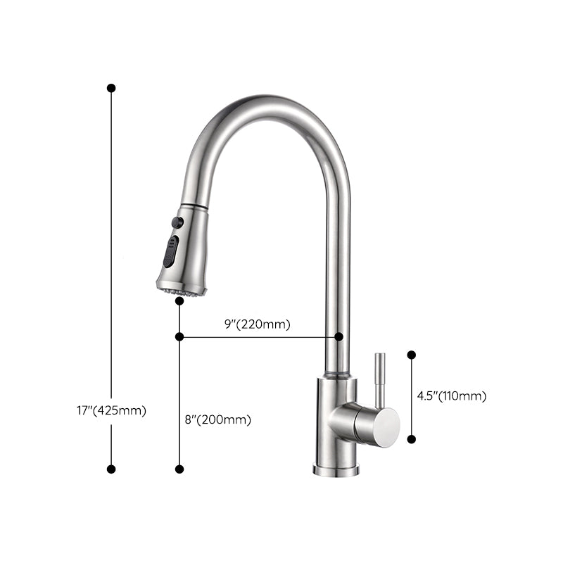 Modern 1-Handle Faucets Stainless Steel Gooseneck with Pull Out Sprayer Faucets