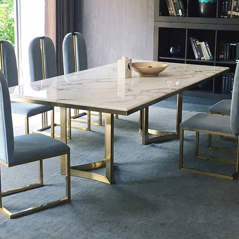 Traditional Luxury Pedestal Table Rectangle Dining Table with Metal Base