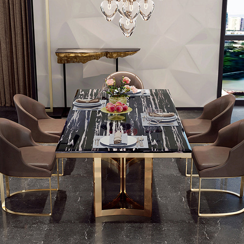 Traditional Luxury Pedestal Table Rectangle Dining Table with Metal Base