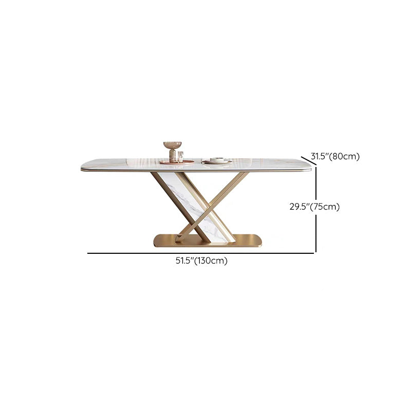 Rectangle Stone Top Dining Table Traditional Luxury Table with Pedestal Base