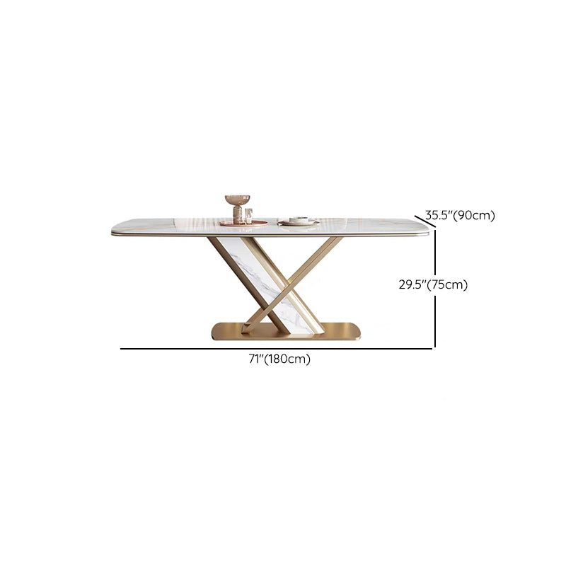 Rectangle Stone Top Dining Table Traditional Luxury Table with Pedestal Base