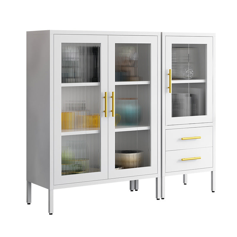 Contemporary Dining Server with Glass Doors Metal Buffet Server