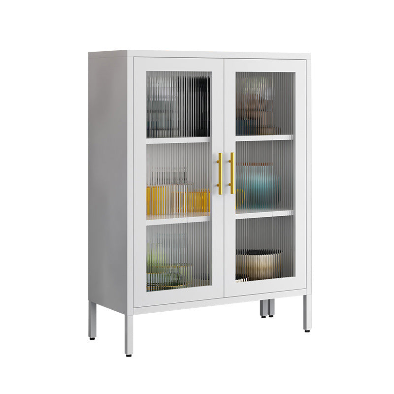 Contemporary Dining Server with Glass Doors Metal Buffet Server