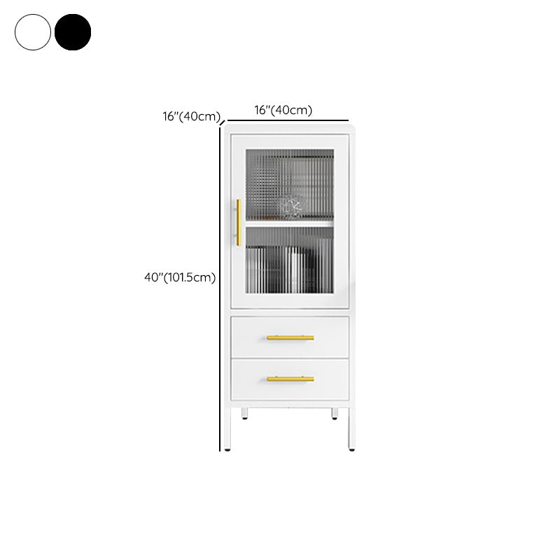 Contemporary Dining Server with Glass Doors Metal Buffet Server