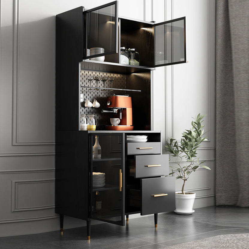 Black Engineered Wood Buffet Server with Drawers Modern Dining Server