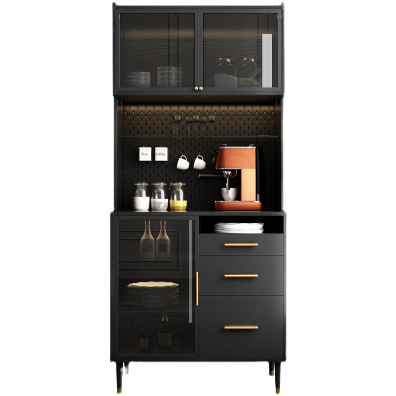 Black Engineered Wood Buffet Server with Drawers Modern Dining Server