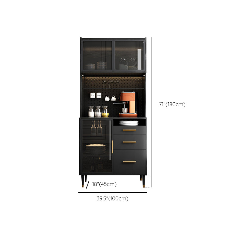 Black Engineered Wood Buffet Server with Drawers Modern Dining Server