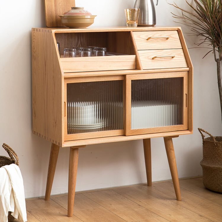 Pine Solid Wood Dining Server with Drawers 31.5"L Contemporary Buffet Server