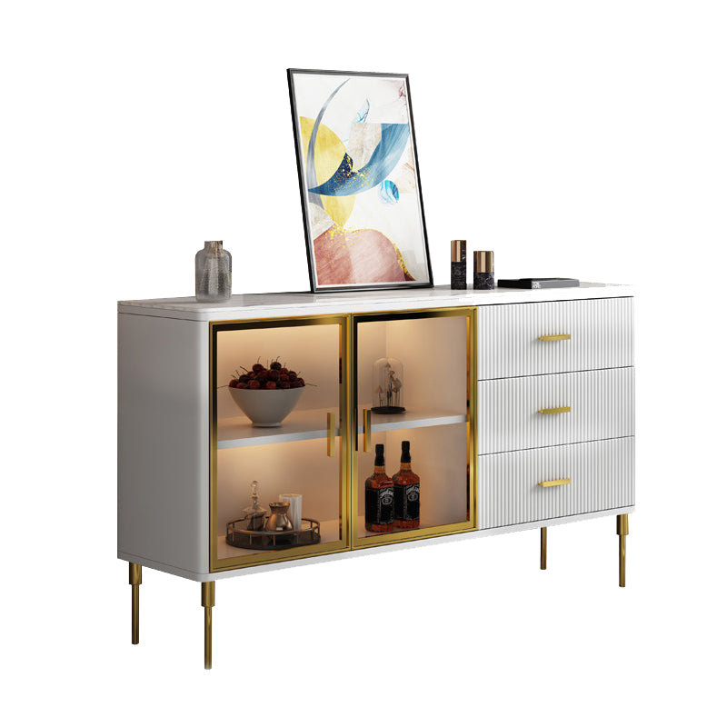 Engineered Wood and Stone Sideboard Table with Drawers Glam Dining Server