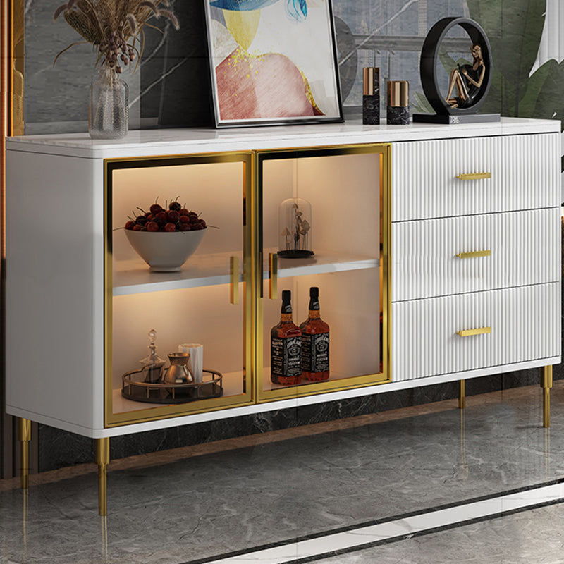 Engineered Wood and Stone Sideboard Table with Drawers Glam Dining Server