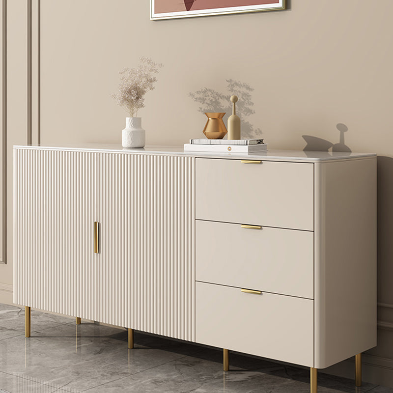 Beige Sideboard Table with Drawers Glam Dining Server for Dining Room