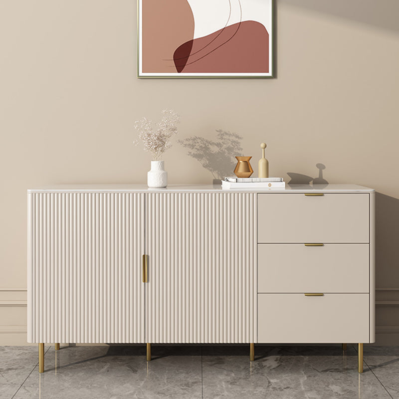 Beige Sideboard Table with Drawers Glam Dining Server for Dining Room