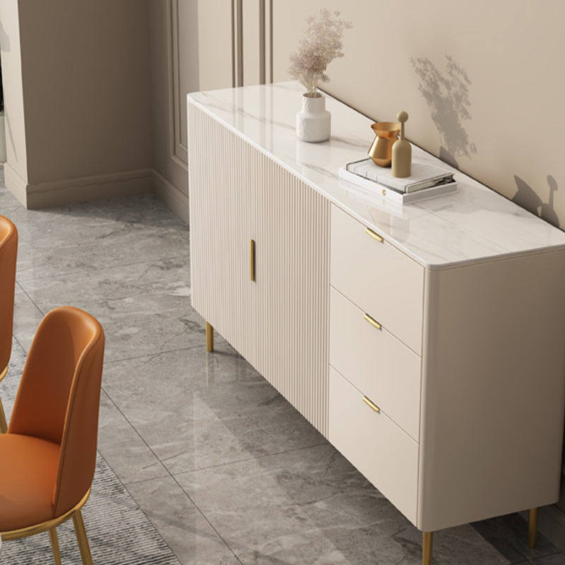 Beige Sideboard Table with Drawers Glam Dining Server for Dining Room