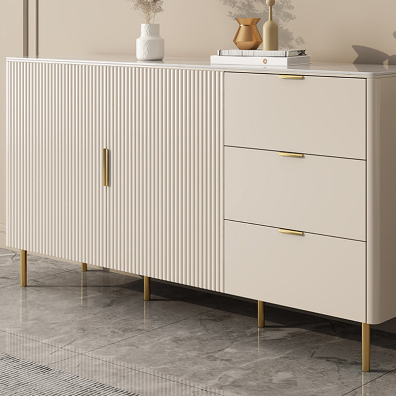 Beige Sideboard Table with Drawers Glam Dining Server for Dining Room