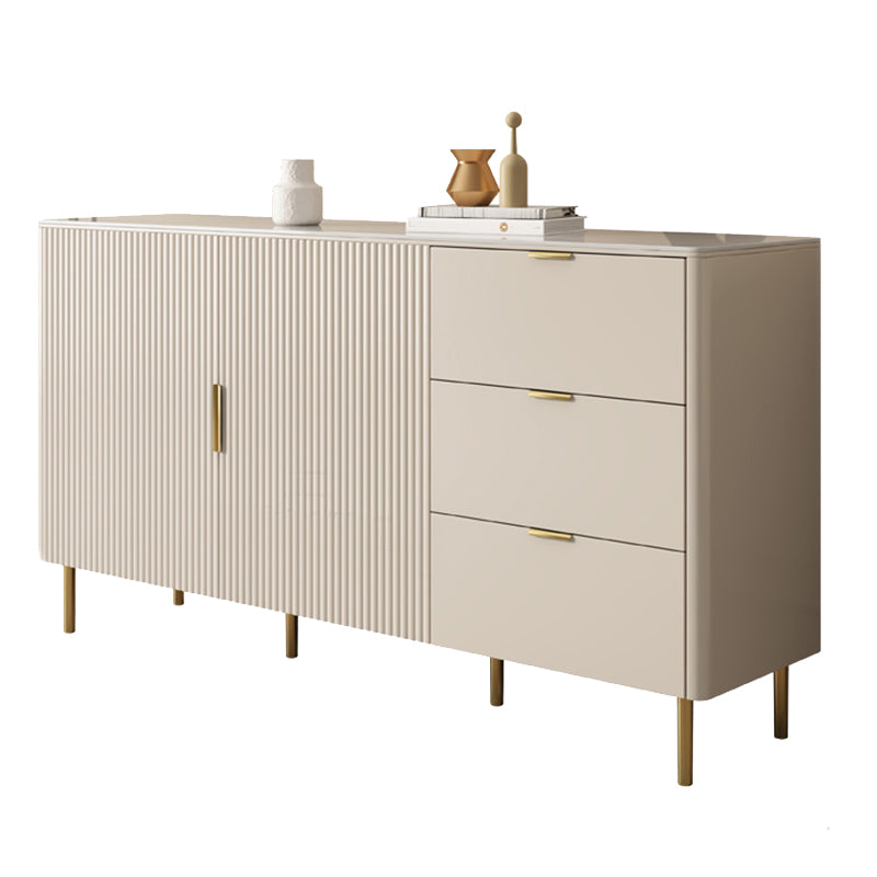 Beige Sideboard Table with Drawers Glam Dining Server for Dining Room