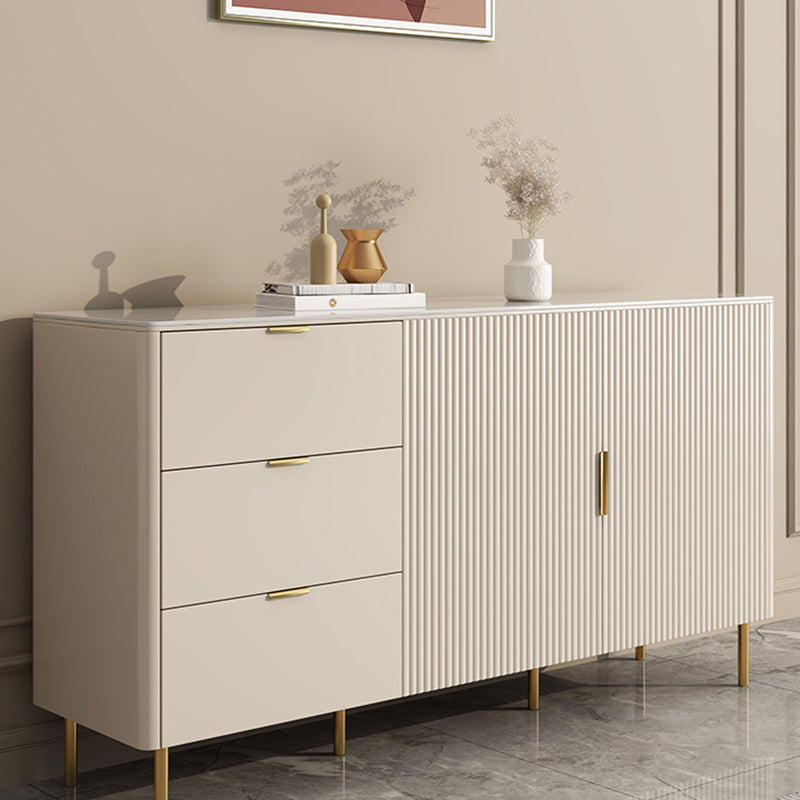 Beige Sideboard Table with Drawers Glam Dining Server for Dining Room