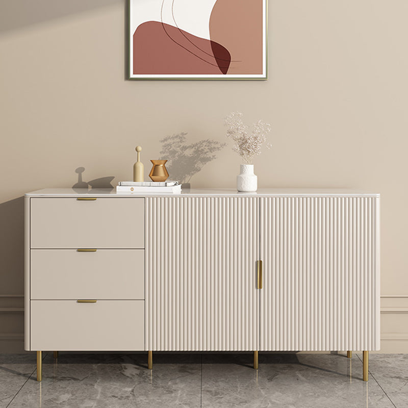 Beige Sideboard Table with Drawers Glam Dining Server for Dining Room