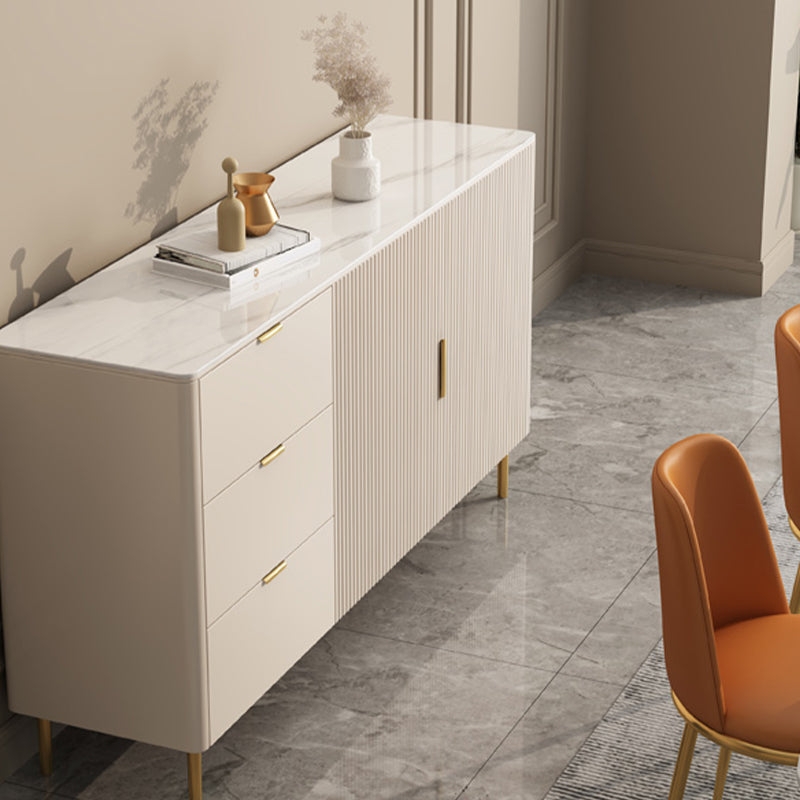 Beige Sideboard Table with Drawers Glam Dining Server for Dining Room