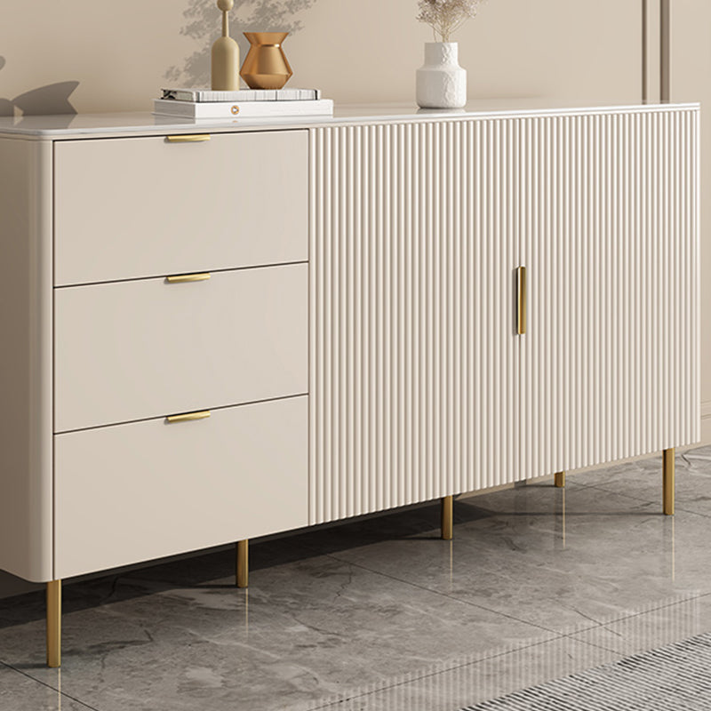 Beige Sideboard Table with Drawers Glam Dining Server for Dining Room