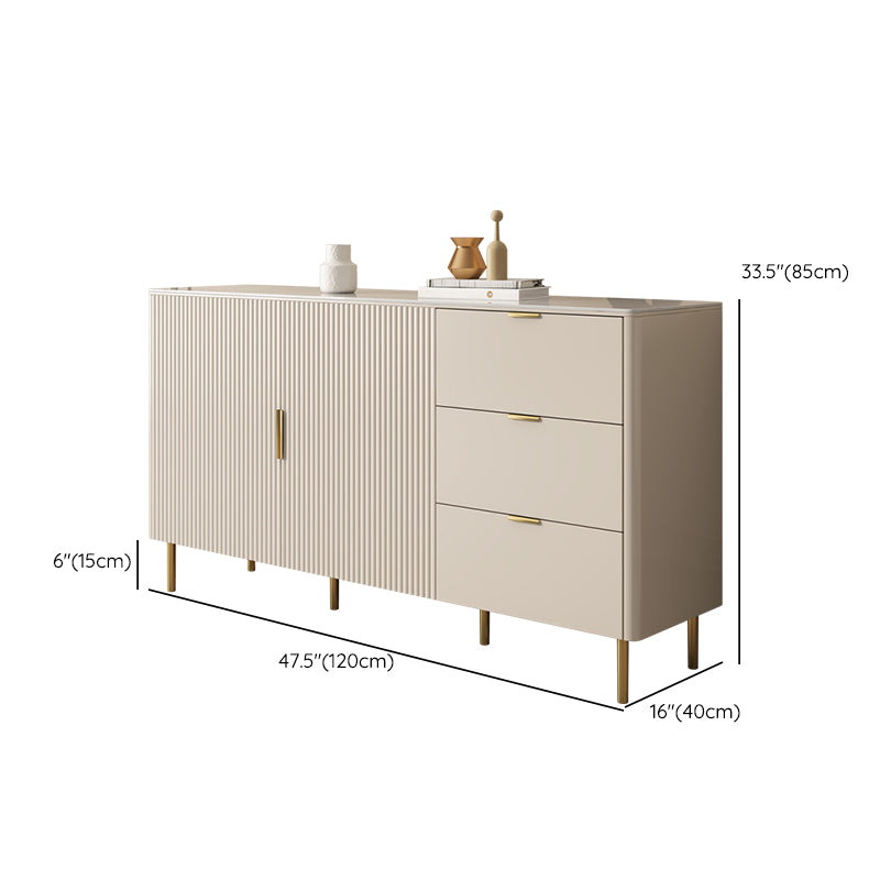 Beige Sideboard Table with Drawers Glam Dining Server for Dining Room