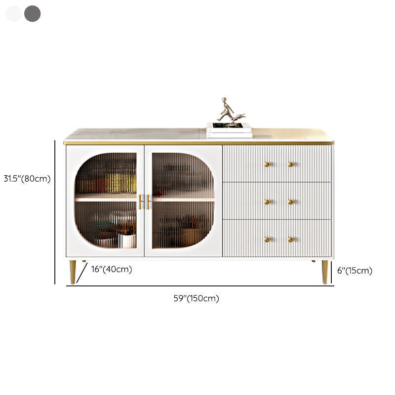 3 Drawer Dining Server with Glass Doors Glam Buffet Server for Kitchen