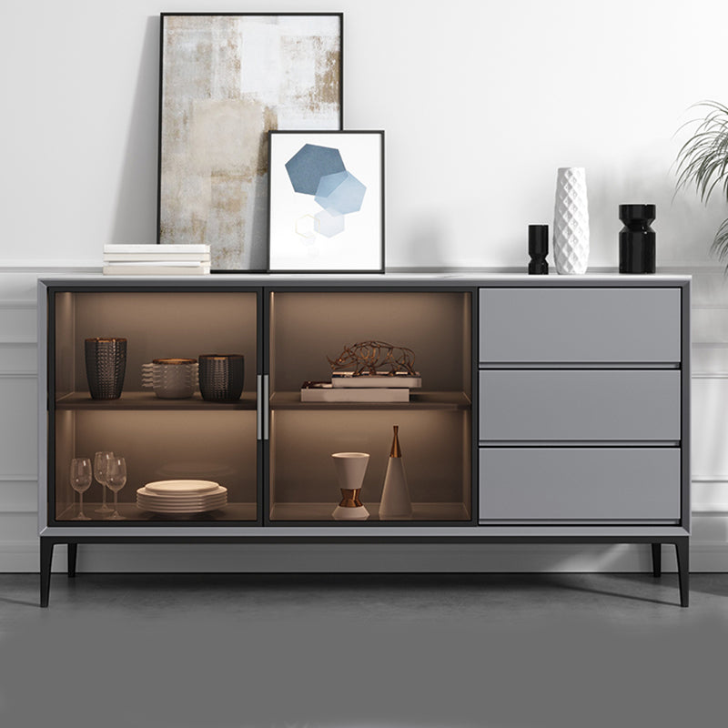 Contemporary Stone Top Sideboard 3 Drawers 2 Doors Sideboard for Living Room