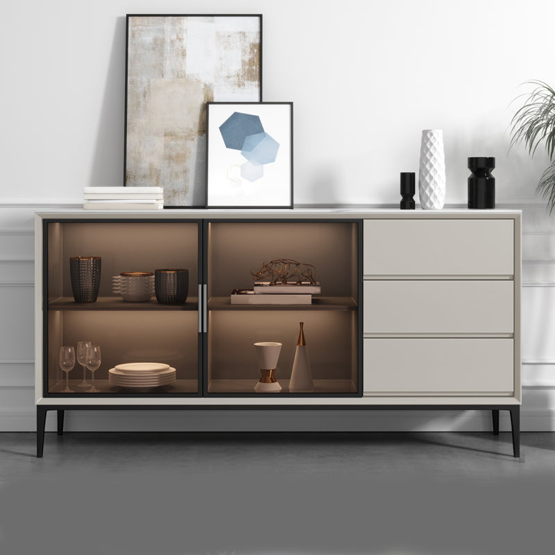 Contemporary Stone Top Sideboard 3 Drawers 2 Doors Sideboard for Living Room