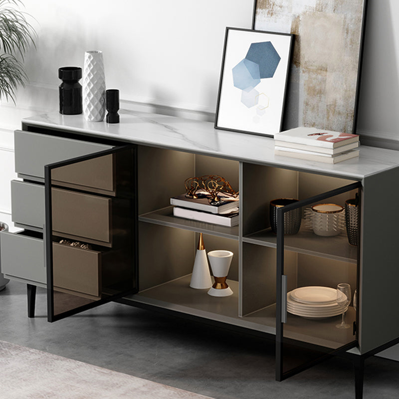 Contemporary Stone Top Sideboard 3 Drawers 2 Doors Sideboard for Living Room