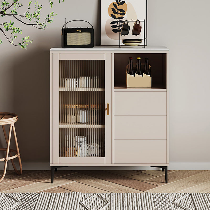 Contemporary Adjustable Shelving Sideboard Open Storage Server with Glass Doors