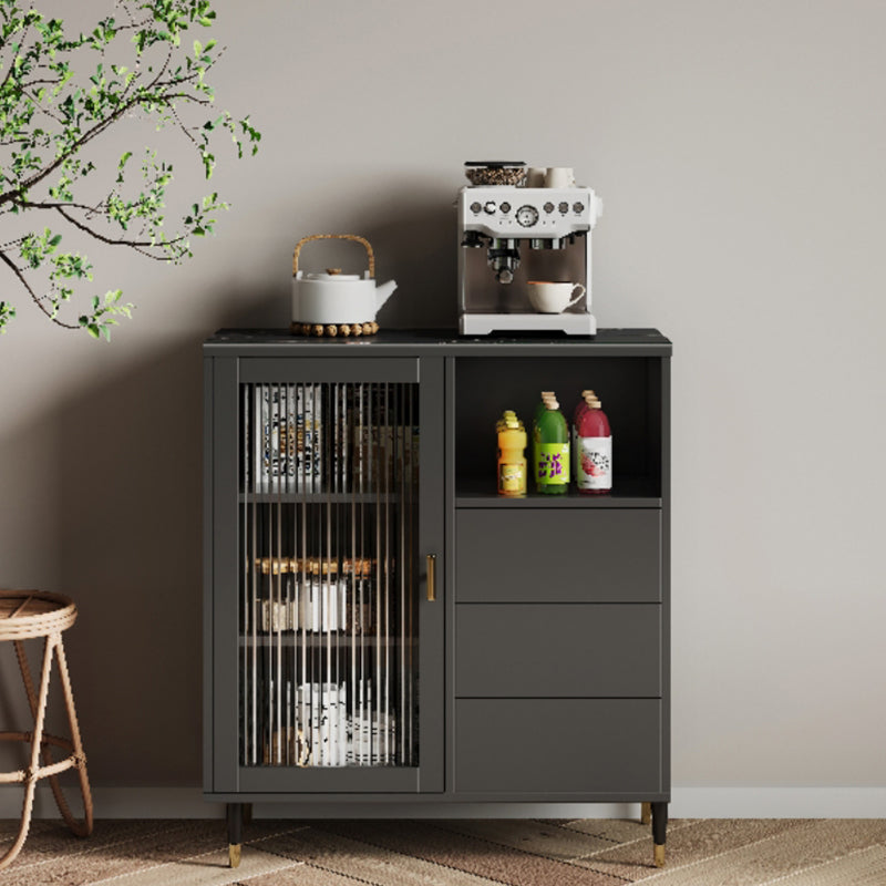 Contemporary Adjustable Shelving Sideboard Open Storage Server with Glass Doors