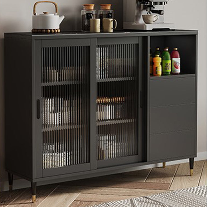 Contemporary Adjustable Shelving Sideboard Open Storage Server with Glass Doors