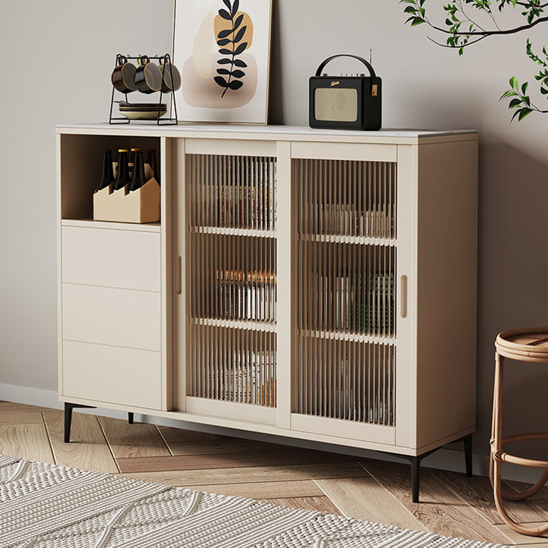 Contemporary Adjustable Shelving Sideboard Open Storage Server with Glass Doors