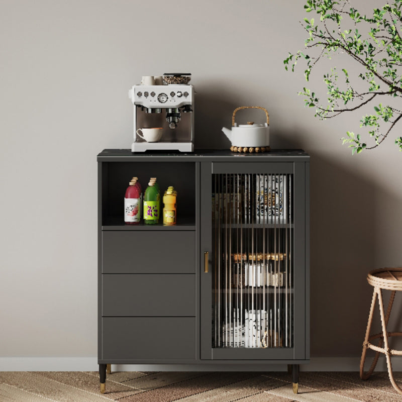 Contemporary Adjustable Shelving Sideboard Open Storage Server with Glass Doors