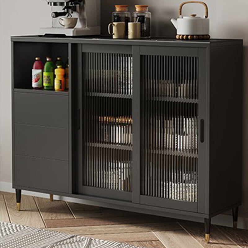 Contemporary Adjustable Shelving Sideboard Open Storage Server with Glass Doors